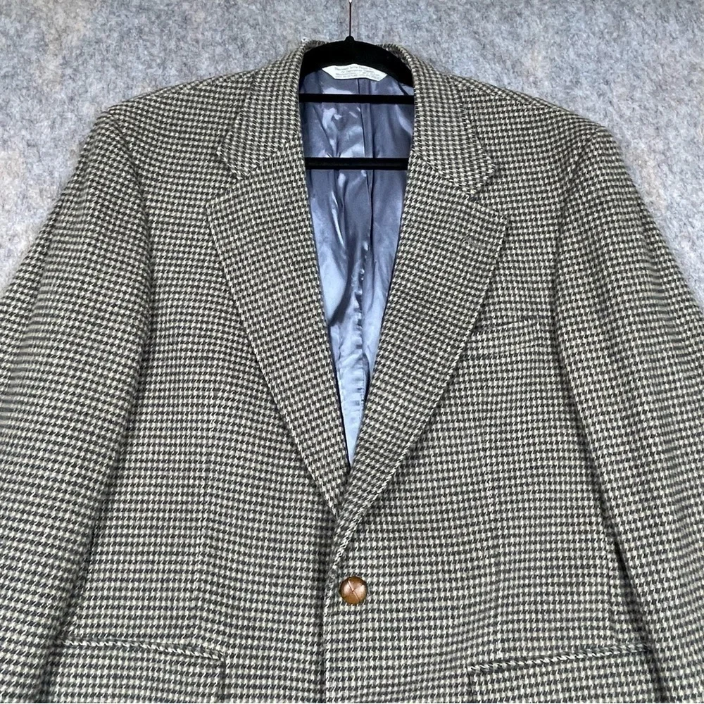 Land's End Classic Houndstooth Wool Camel Hair Preppy Sport Coat Blazer 40R